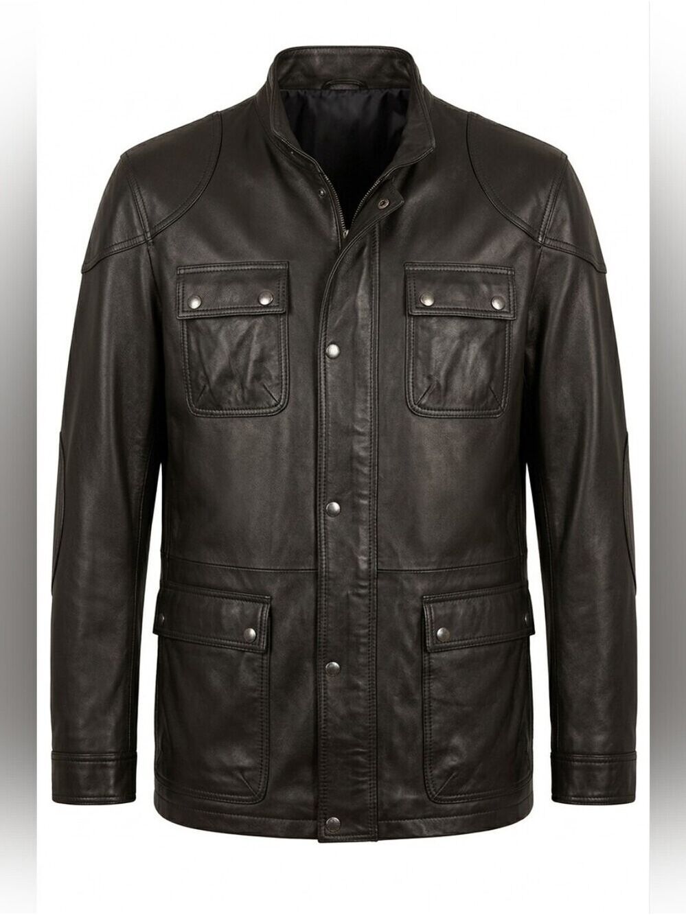 NWT Size L Snover Fashion "The Executive" 100% Top-Grain Leather Jacket - Black